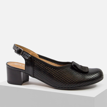 Czółenka damskie GALANT L23-24 Czarne Skórzane bez pięty Sandały na obcasie