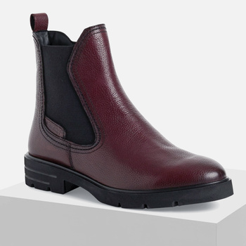 Botki damskie TAMARIS Skórzane bordowe ocieplane trapery TouchIT 25422