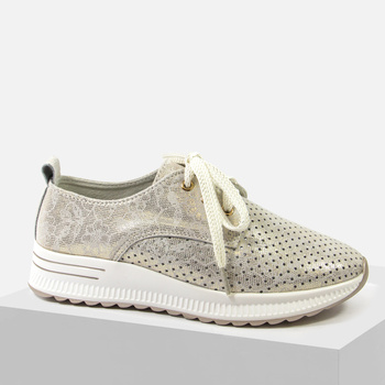 Półbuty damskie ARTIKER 56C2113 Skórzane Beżowe Metaliczne Sportowe ażurowe