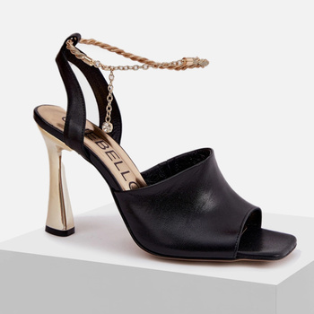 Sandały damskie CHEBELLO Eleganckie skórzane czarne z bransoletka na kostce