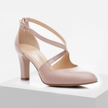 Czółenka damskie KOTYL 7079 Beżowe Skórzane Szpilki Ślubne do Tańca Wizytowe