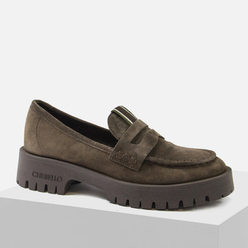 Mokasyny damskie CHEBELLO Skórzane welurowe półbuty Lordsy brązowe 4854