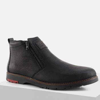 Trzewiki męskie RIEKER skórzane botki zimowe czarne ocieplane półbuty 10553