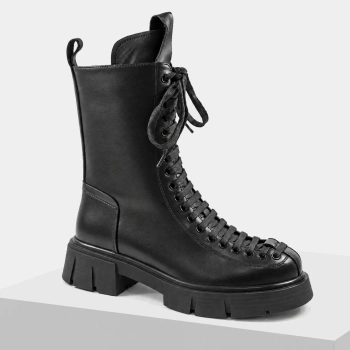 Venezia V439 Czarne workery damskie skórzane Botki sznurowane