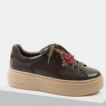 Tamaris 23775 brązowe sneakersy damskie skórzane na platformie mocca