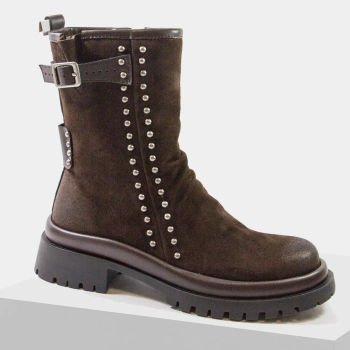 Maciejka K7727 Brązowe botki damskie zamszowe ocieplane