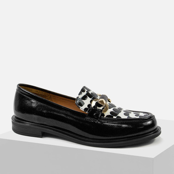 Mokasyny damskie BOMBONELLA Czarne skórzane półbuty wsuwane slip'on 01 856