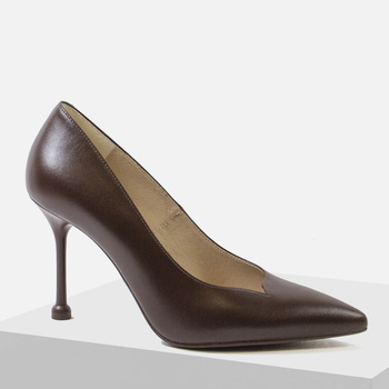 Czółenka damskie KOTYL Szpilki Skórzane Brązowe na obcasie eleganckie 8525