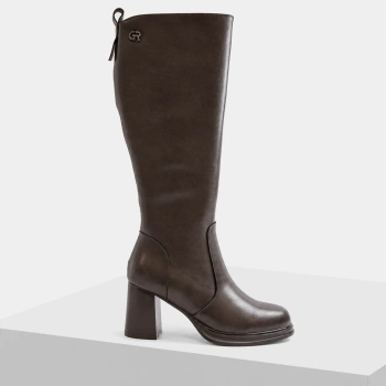Cambell 12864 Brązowe kozaki damskie skórzane na słupku ocieplane 