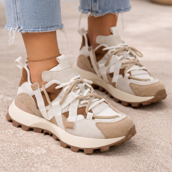 SOHO 234 beżowe sneakersy damskie skórzane na platformie