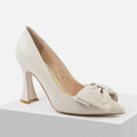 Czółenka damskie VISCONI 7825 Skórzane Ecru na obcasie klocku Eleganckie