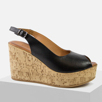 Sandały damskie SOKOLSKI 737 Skórzane czarne na koturnie i platformie